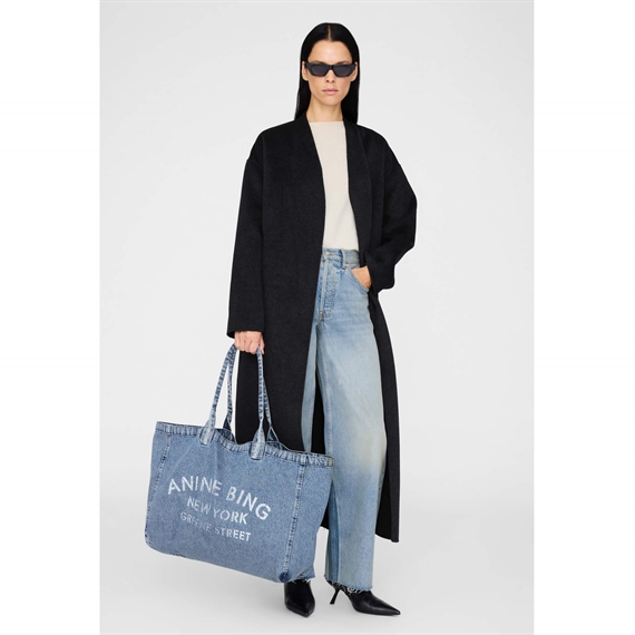 Anine Bing Leo Denim Tote, Shadow Blue